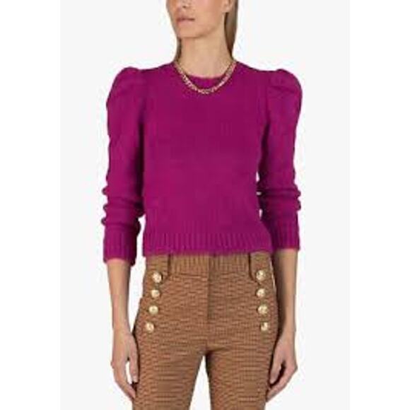 Derek Lam 10 Crosby - Locken Puff Sleeve Alpaca Blend Sweater in Fuchsia - Large - Picture 2 of 10
